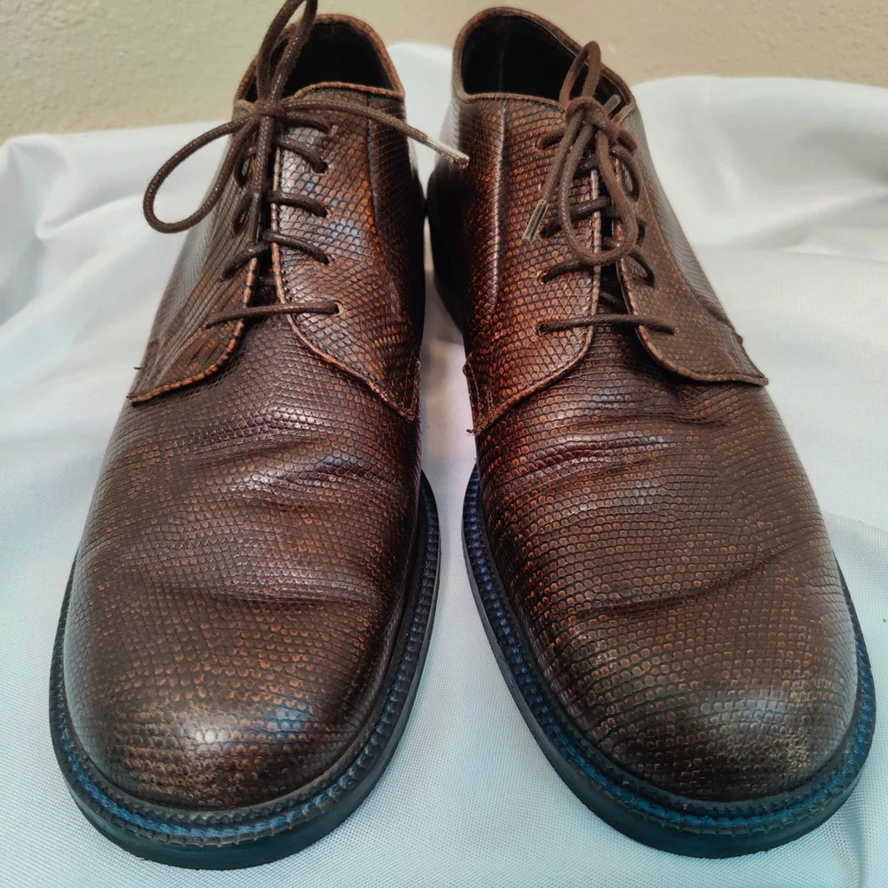 Vintage DKNY Genuine Lizard Leather Derby Shoes Brown Italian Designer Dress 11